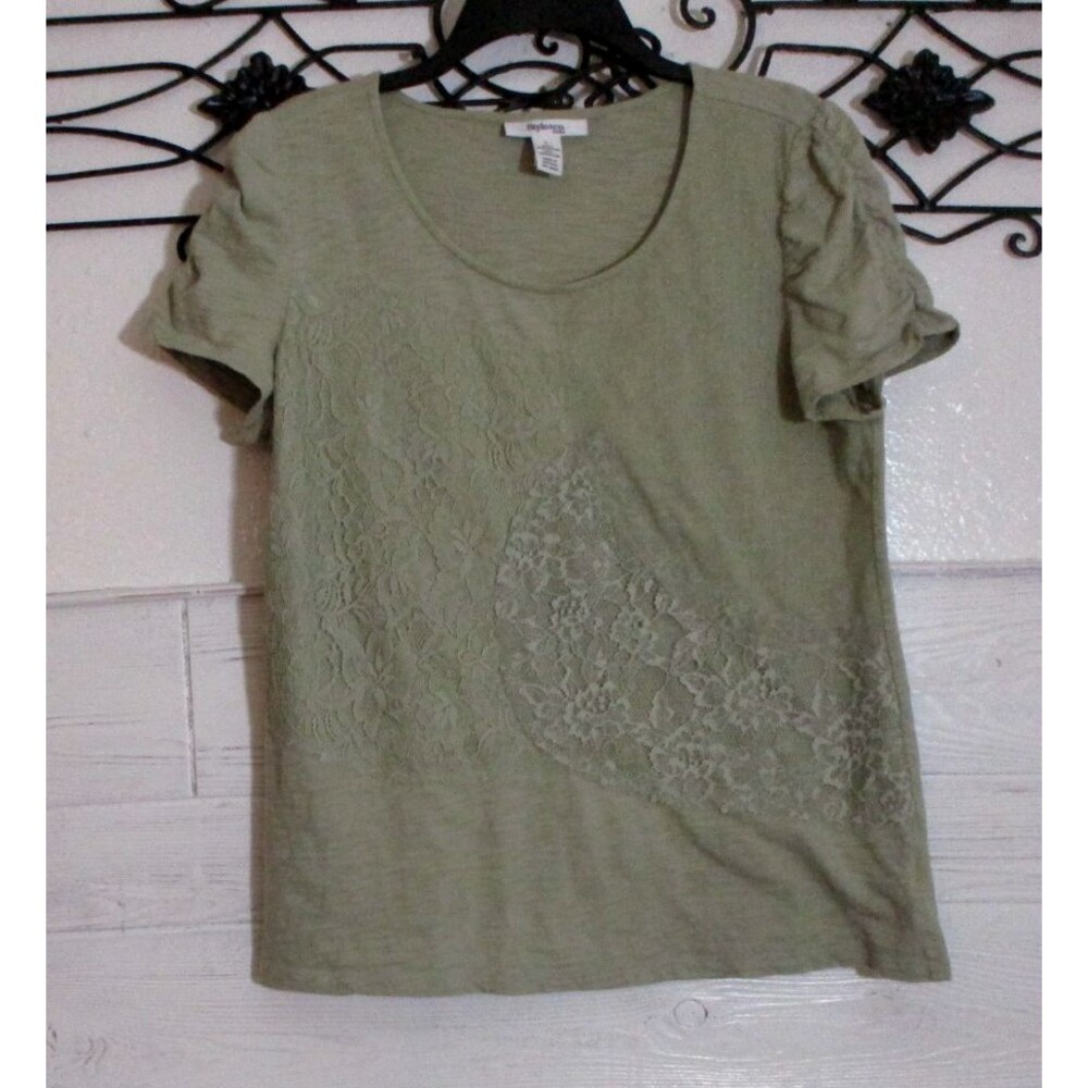 Style & Co Knit Top Women's Size PL Short Sleeve Green Round Neck